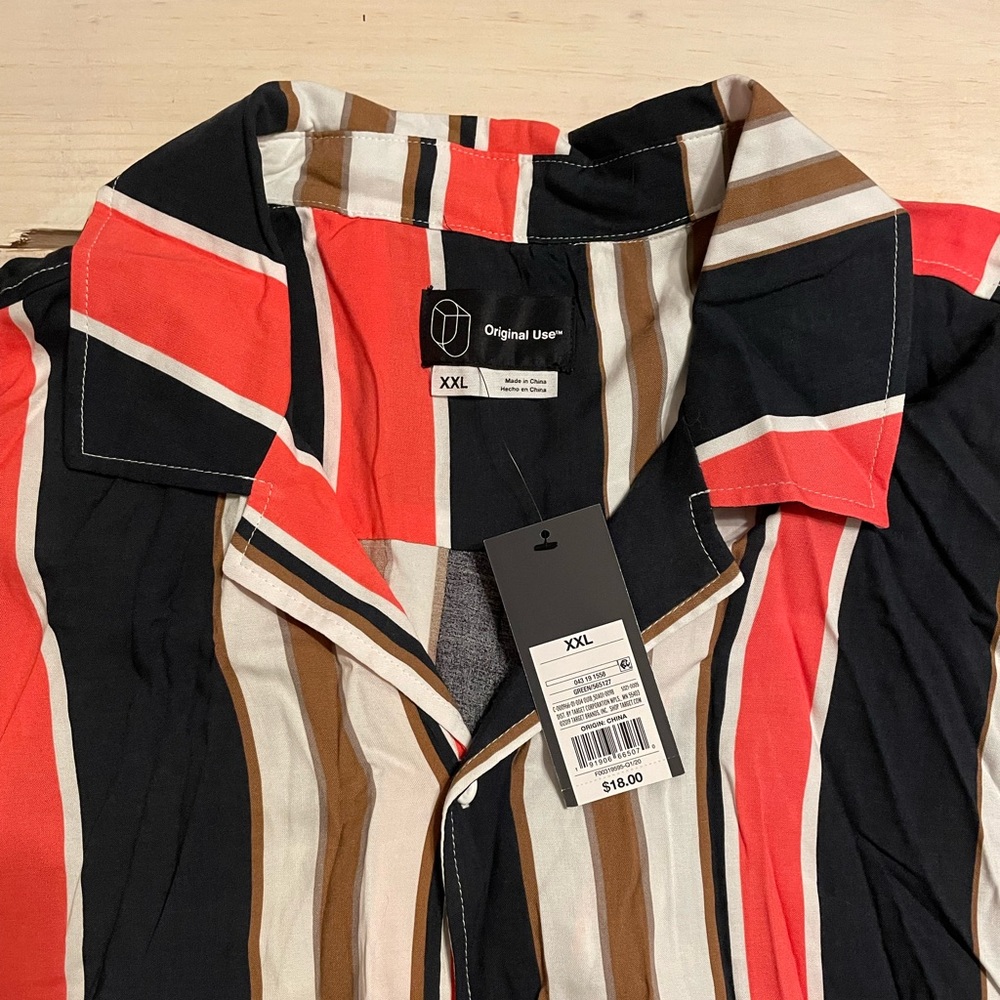 NWT Original Use salmon, blue, & golden-brown striped button-down, men’s XXL